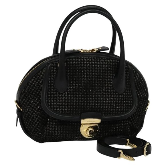 Salvatore Ferragamo Hand Bag Leather 2way Black Gold - Picture 1 of 15